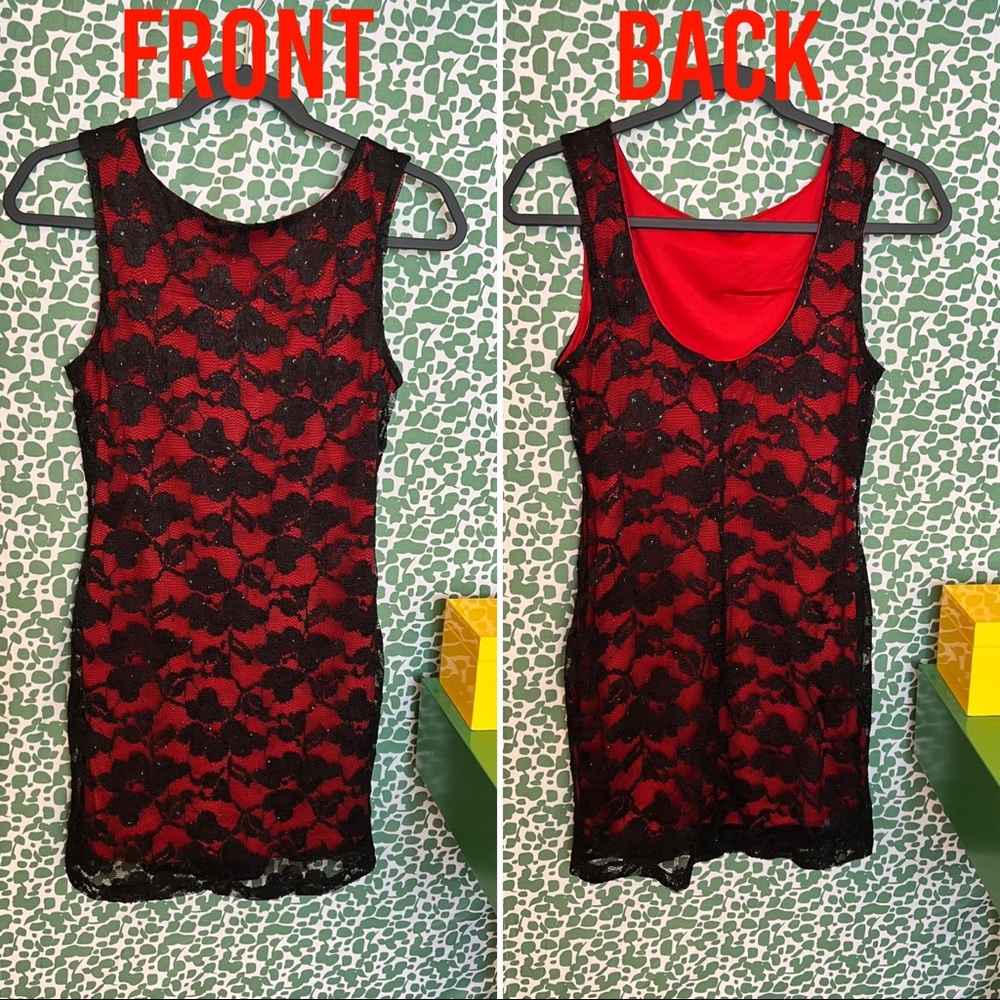 EUC Forever21 Cute little # black mesh lace double lined RED ❤️ on the inside!